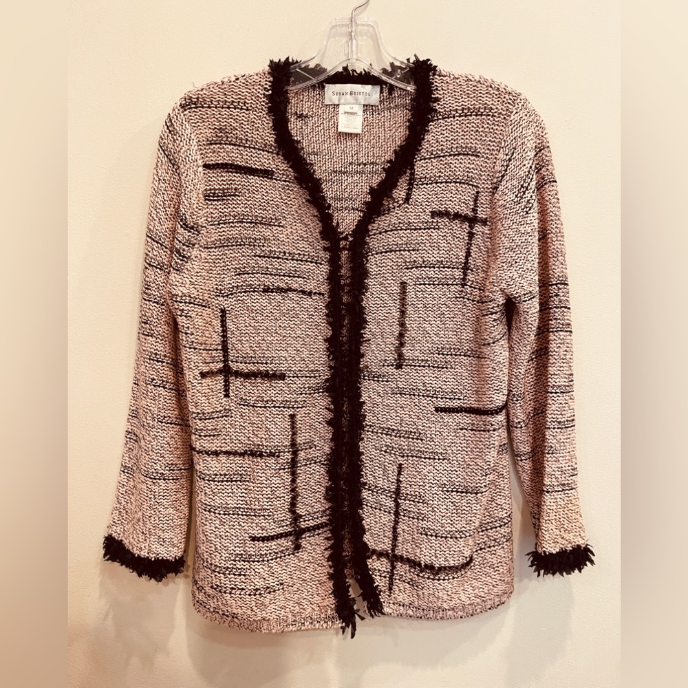 VTG Susan Bristol Knit and Fringe Cardigan Sweater
